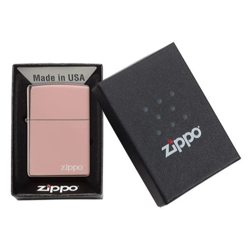 Classic High Polish Rose Gold Zippo Logo
